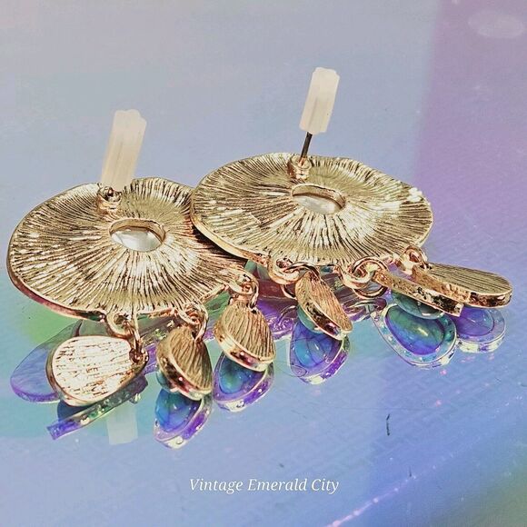 Rainy Cloud Faux Freshwater White Pearl W Blue Turquoise Rain Drops Gold Dangle - Picture 4 of 8